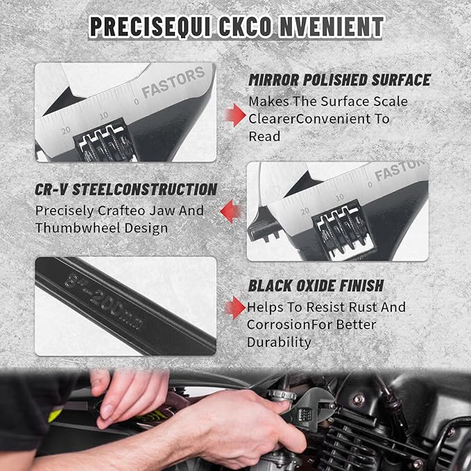 4-Pack Adjustable Wrench,6"/8"/10"/12” Drop Forged Black Oxide Heavy Duty with Smooth Jaw