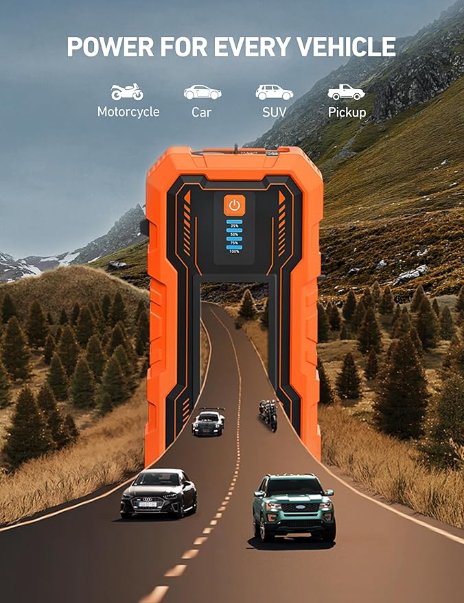 AstroAI S8 Pro Car Battery Jump Starter, 3000A Peak Jump Starter Battery Pack for Up to 9.0L Gas & 7.0L Diesel Engines, 12V Portable Jumper Box with 3 Modes Flashlight and Jumper Cables，Orange