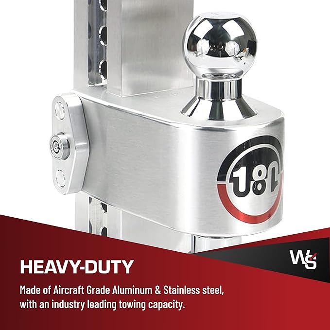 Weigh Safe 180 Hitch - Adjustable Trailer Hitch Ball Mount - 8" Adjustable Drop Hitch for 2" Receiver - Heavy Duty Aluminum Trailer Tow Hitch w/ Chrome Plated Tow Balls (2" & 2 5/16") - 12,500 GTW