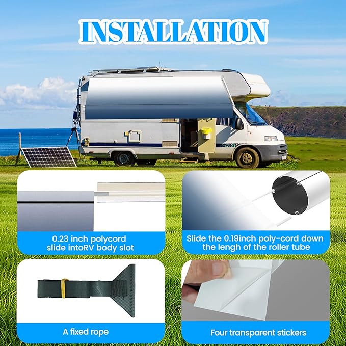 RV Awning Fabric Replacement,Camper Trailer Motorized Awning Replacement for Motorhome,Heavy Duty Weatherproof 18.5oz Outdoor Vinyl RV Canopy 21'(Fabric 20'2") Blue Fade