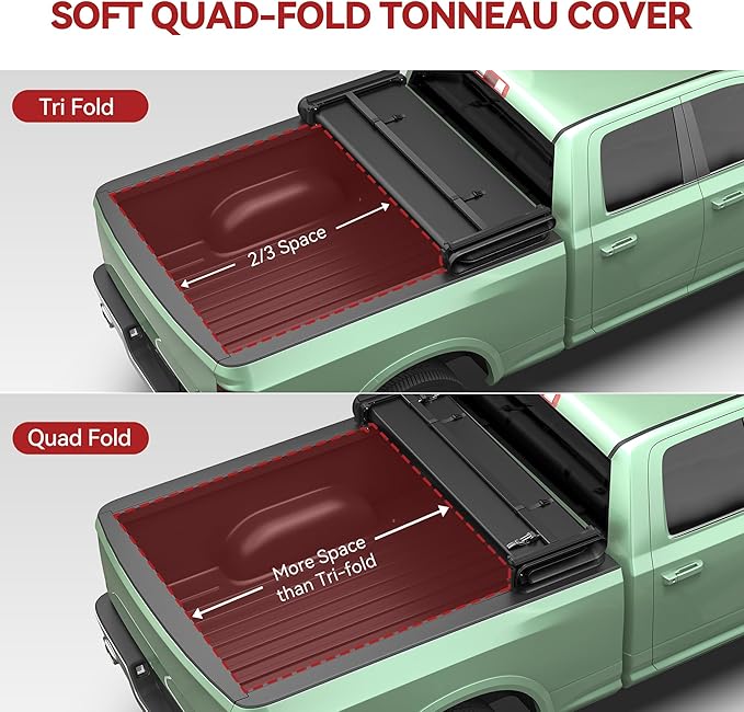 LEDKINGDOMUS Soft Quad Fold Truck Bed Tonneau Cover Fits for Dodge Ram 1500 2009-2025 (Incl. Classic & New), 5.7ft Bed (67") Without Rambox
