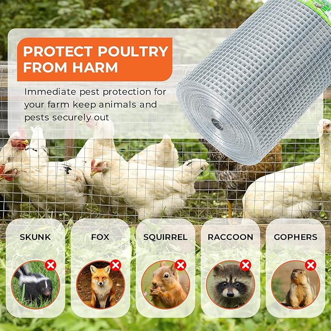 1/4'' 48'' X 100' Hardware Cloth, Chicken Wire Fencing Double Layer Hot Dip Galvanized, Wire Mesh Fence Chicken Rabbit Snake Cage Wire Fence Mesh Roll, for Chicken Coops, Fencing, Garden Protection