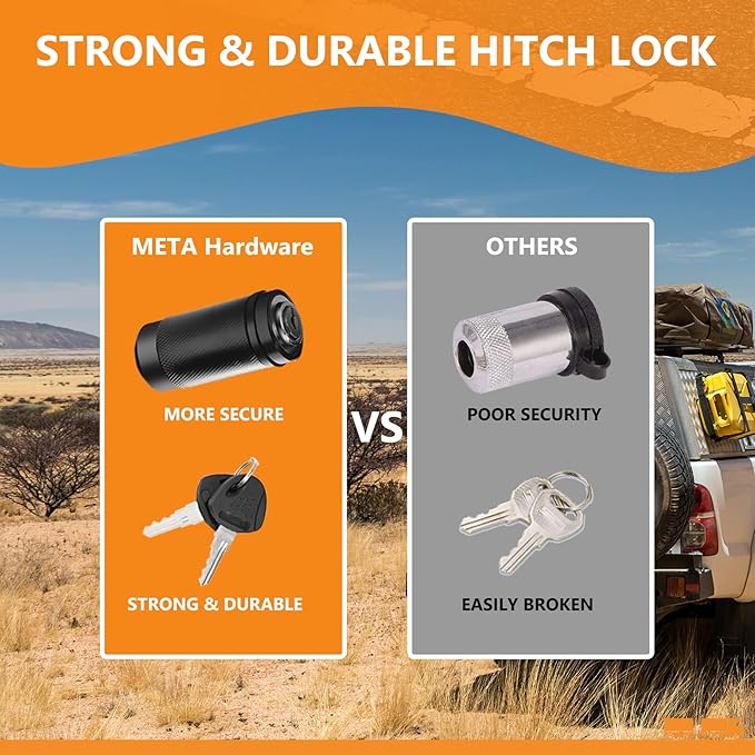 Trailer Hitch Locks, Hitch Lock with 5/8'' Dia 4” Long Pin Fits Class III IV V 2" 2-1/2", 3" & 3-1/2" Hitches, Locking Hitch Pin with Anti-Rattle O-Rings for Trailer Truck Boat (1 Pack)