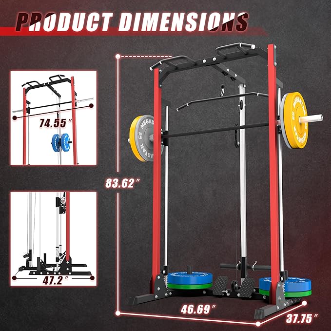 Compact Smith Machine Home Gym - 800lb Barbell Sleeve, Space-Saving Power Cage with LAT Pulldown, Power Rack 5-in-1, 1500lb Capacity for Garage & Small Spaces, P70