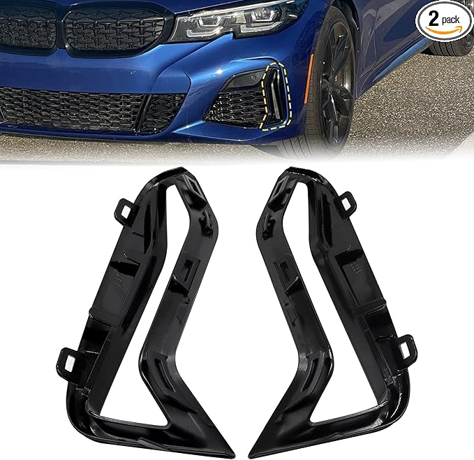 Front Bumper Side Grill Black Trim Pair Set Fit for BMW 3 Series G20 G21 M340i 2018-2022 Replace # 51118093301 51118093302 Fog Lamp Decorative Grill Trim
