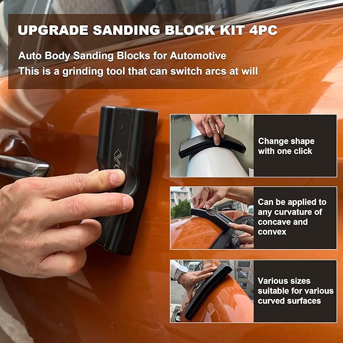 24Pcs PSA Adjustable Sanding Block Kit,Hand Abrasives Auto Body Sanding Block Set with 20pcs Self Adhesive Sandpaper,Flexible for Automotive Paint and Woodworking Sand Furniture
