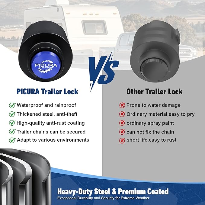 2025 Upgraded Trailer Hitch Locks Fits 2-5/16 Inch Coupler, Heavy Duty Trailer Lock, Anti-Theft Trailer Coupler Lock for RV, Boat, Pickup (Blue)