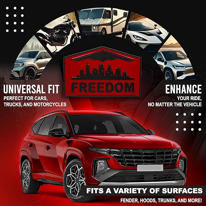 Freedom Emblem, Custom Metal Alloy B-2 Stealth Badge, Exterior Automotive Accessories, Universal Fit for Car, Truck, SUV (Red)