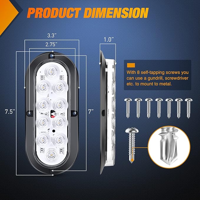 Nilight 6 Inch Oval White LED Trailer Tail Lights Surface Mount 2PCS 10 LEDs Waterproof Reverse Back Up Trailers Lighting for Truck RV Boat Bus Lorry Camper Van Caravan