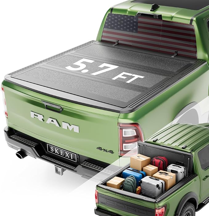 FRP Tonneau Cover Truck Bed for Dodge Ram 1500 09-18 Classic Only 19-25 5.7FT Bed (67.4"), Fully Folded Vertical Clearance Locking Drill-Free Install Waterproof Fiberglass Anti-Theft