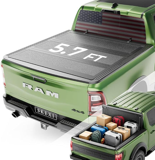 FRP Tonneau Cover Truck Bed for Dodge Ram 1500 09-18 Classic Only 19-25 5.7FT Bed (67.4"), Fully Folded Vertical Clearance Locking Drill-Free Install Waterproof Fiberglass Anti-Theft