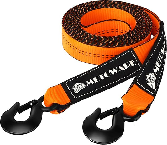 METOWARE Tow Strap with Hooks - 2" x 20ft(10,000lbs) Tree Saver Winch Strap - Emergency Recovery Tow Strap Winch Extension Rope with Forged Steel Hooks - for Truck, SUV, ATV