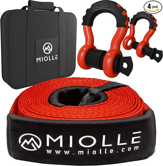 MiolleGear Tow Strap 3”x20’- 33400lbs MBS (Lab Tested) Recovery Strap Kit Includes: Tow Rope, 2 D-Ring Shackles MBS-41800LBS, Storage Case