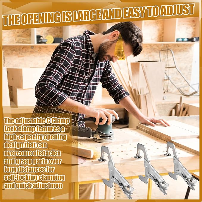 Yexiya 10 Pcs Locking C Clamp, Locking Pliers Adjustable Welding Clamp with Regular Tip and Swivel Pad for Shop Home Farm and Auto Workshop Woodworking, Cabinetry, Repair (6 Inch)