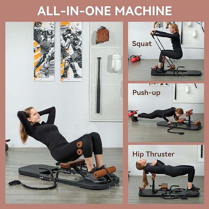 Soozier Foldable Sissy Squat Machine, Hip Thrust Machine with Push Up Stand, Multipurpose Glute Workout Equipment for Home Gym