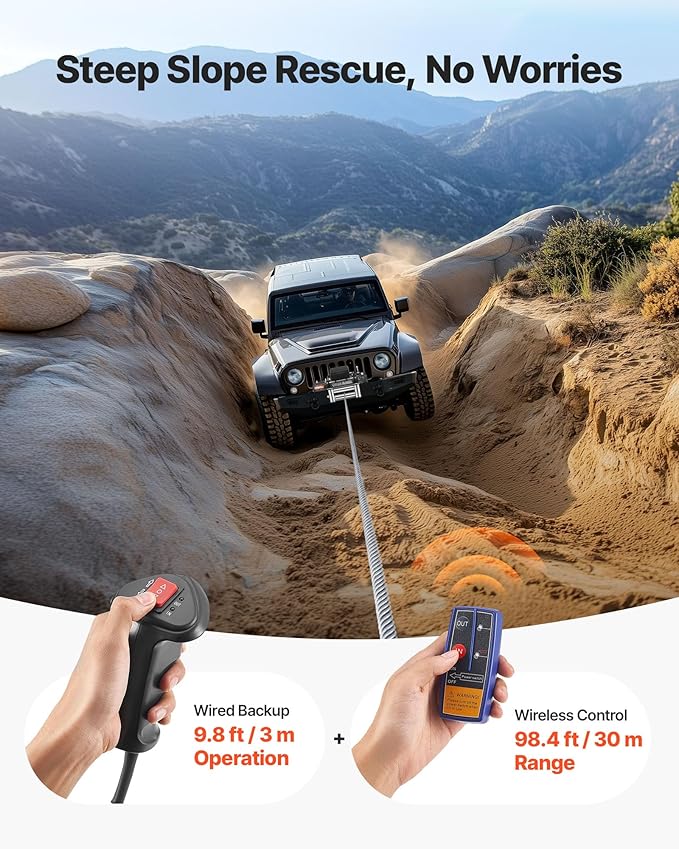 VEVOR Electric Winch, 13500 lbs Load Capacity, 12V DC Truck Winch with Φ3/8 in x 80 ft Steel Rope, Wireless & Wired Remote Control, IP55 Waterproof for Towing SUV Jeep Trailer Boat Off-Road Vehicle