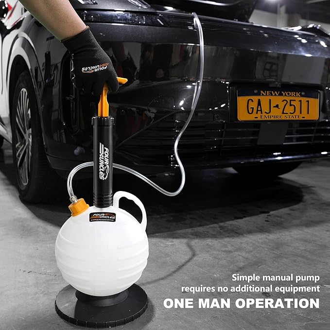 FOUR UNCLES 6L Manual Oil Extractor Pump - Fluid Extractor with 59" Main Hose, Three 41" Extension Tubes for Automotive Oil Change, a Brake Bleeding Hose for Brake Fluid Change