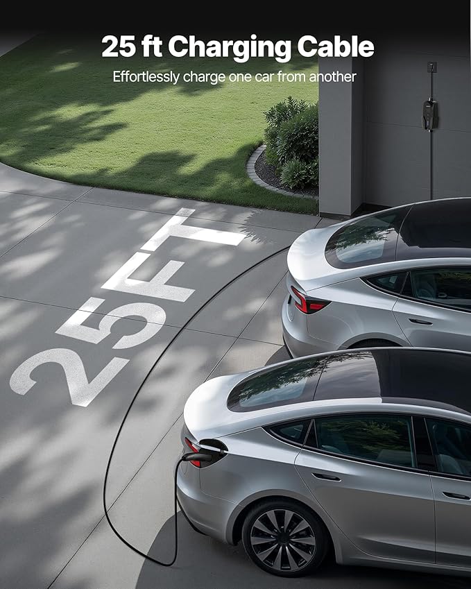 VEVOR Level 2 Tesla Charger, 32 Amp Adjustable Current, 240V Portable Home Electric Car EV Charger with 25 ft Charging Cable, NEMA 14-50P Plug, LCD Display, NACS Connector, for Tesla Model Y/X/3/S