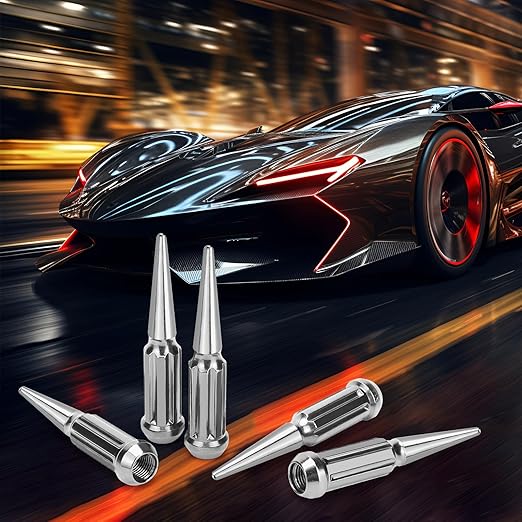 1/2‘’-20 Lug Nuts, Set of 24 Chrome Spline Spiked Lug Nut with Key for Chevrolet Silverado 1500, Ford F-150 1997-2024, Dodge Ram 1500 1994-2024, Toyota Tacoma 1995-2024