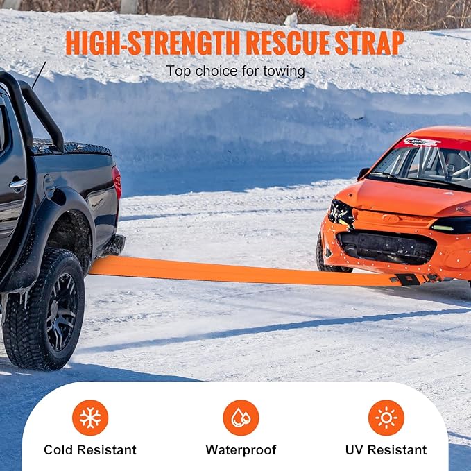 VEVOR Tow Straps Heavy Duty with Loops 4" x 30', 46,500 lbs Break Strength, Tree Saver, Emergency Off Road Towing and Recovery, Triple Reinforced Loops, Protective Sleeves & Storage Bag