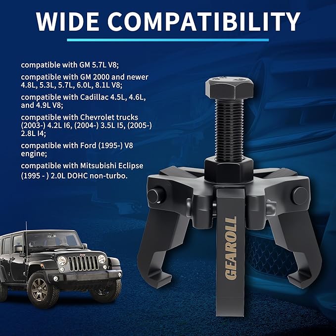 Harmonic Balancer Puller Remove Extractor Kit Set, Adjustable 3-Jaw Puller for Removing Harmonic Damper Pulley Compatible with Chevy GM Chrysler ect.