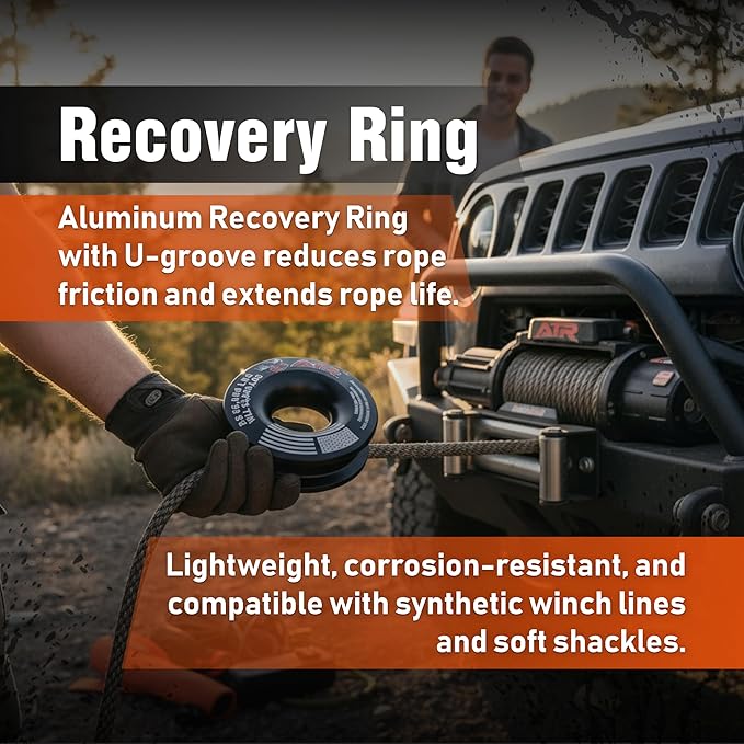 ATR Off-Road Recovery Kit – Tree Saver Strap 3.5”x8ft (36,000 lbs) + (2) ½”x24” Soft Shackles + Recovery Ring (66,000 lbs) – Heavy Duty Tow Strap Set for Truck, Jeep, SUV, 4x4, ATV