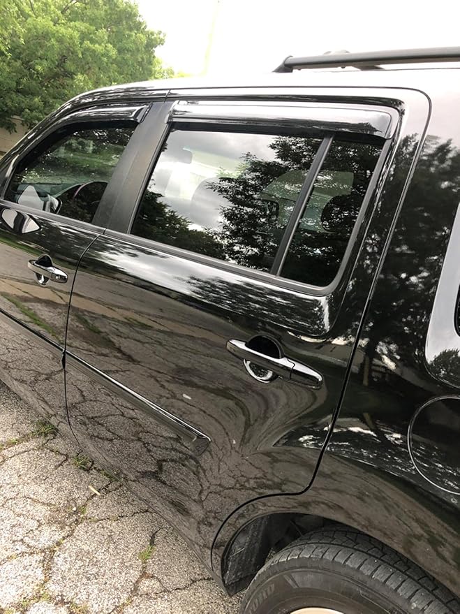 94084 Original Side Window Visor Deflector Rain Guard,Outside Mount Tape-on Shatterproof Dark Smoke,4pc Window Shades fit for 2009-2015 Honda Pilot