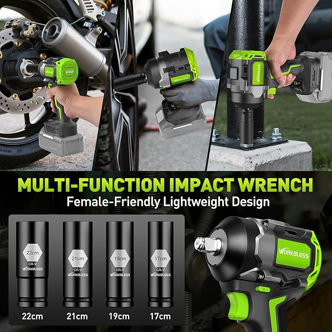 850Nm (630Ft-lbs) Cordless Impact Wrench for Makita 18V Battery, Brushless 1/2 Impact Gun, Electric Impact Wrench for Car Tire, Mower Lug Nut, 3-Speed, 4 Cr-V Sockets(BATTERY NOT INCLUDE)