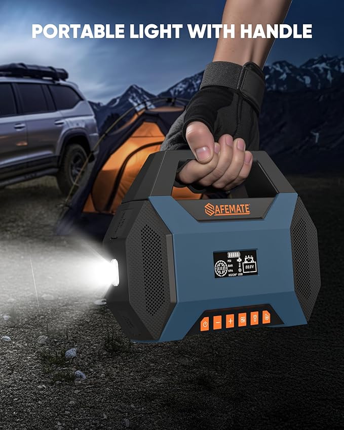 2500A Car Jump Starter with Air Compressor - 120PSI Tire Inflator, 40W Fast Charging, 48.84Wh Portable Power Bank, Voltage Tester for 8L Gas/6L Diesel Engines