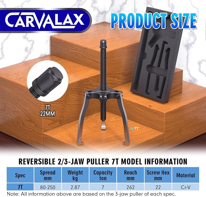 Gear Puller 7 Ton, Heavy Duty CR-V Steel 2 & 3 Reversible Jaw Bearing/Pulley Puller – Professional Automotive & Industrial Tool for Mechanics, DIYers