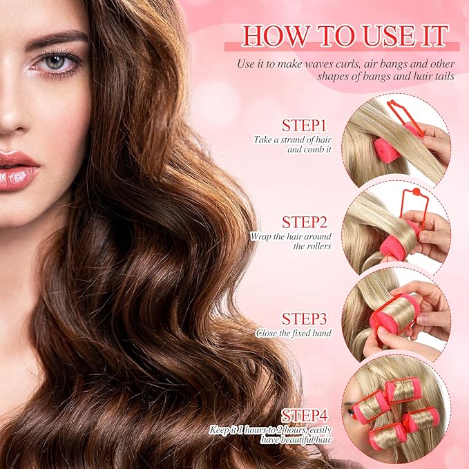 Geyoga 18 Pieces Sponge Hair Rollers Large Soft Foam Hair Styling Curlers Large Size Hairdressing Curlers for Women(1.4 x 2.6 Inches,Red)