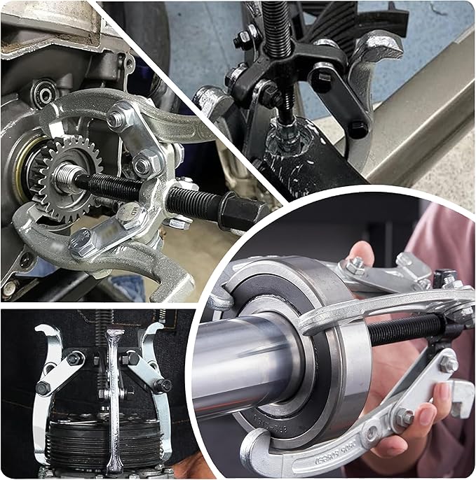 Motor Tech Gear Puller Set, 3" 4" 6" 8'' 3 Jaw Puller Kit for Pulley Gear Bearing Flywheel Removal, Heavy Duty Pulley Puller with Reversible Jaws Bearing Puller Tool Kit (3'' 4'' 6'' 8'')