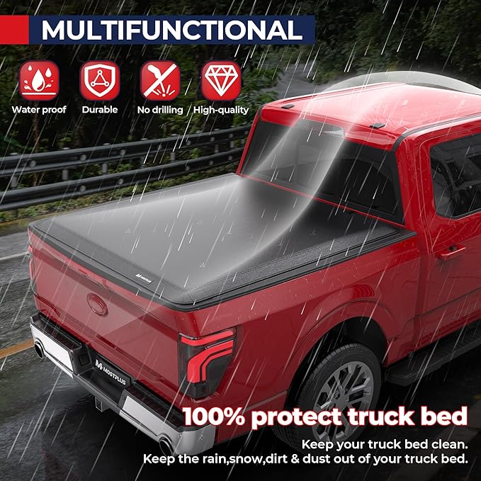 MOSTPLUS Tri 3-Fold 5.5 FT Soft Fold Truck Bed Tonneau Cover Compatible for 2009-2014 Ford F150 F-150 Styleside (Excl Raptor Series)