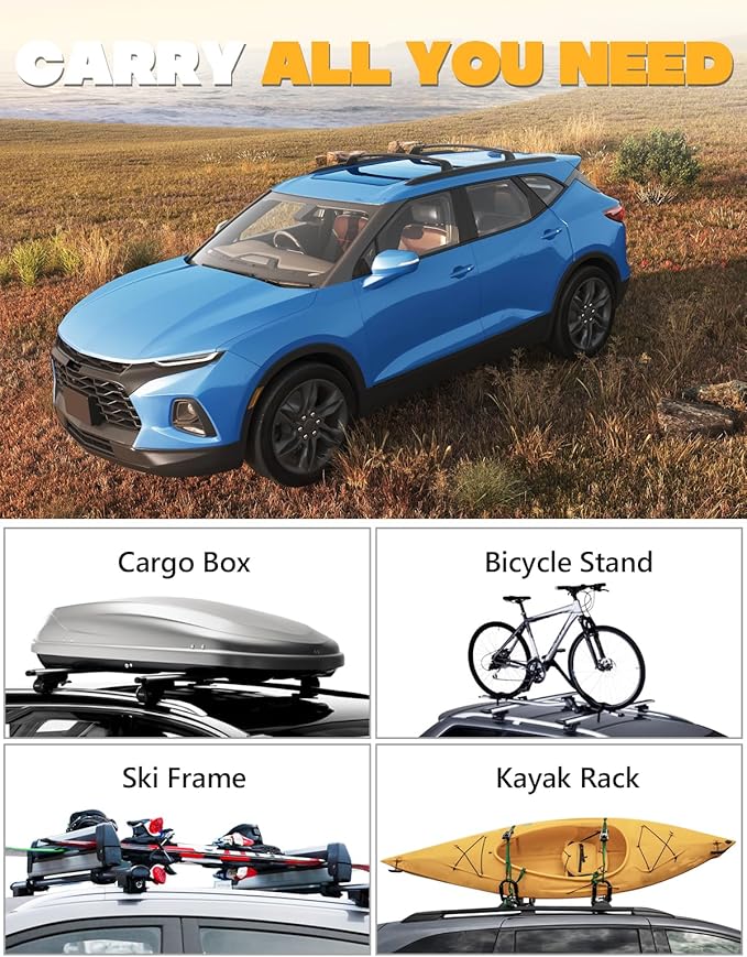 260lbs Lockable Roof Rack Cross Bars Compatible with Chevy Chevrolet Blazer 2019-2026 (Not for Blazer EV), Heavy Duty Aluminum Roof Rails Crossbars Cargo Canoe Black Rooftop Luggage.