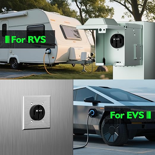 NEMA 14-50 Outlet for Ev Charging, Weather-Resistant High-Power 50 Amp125/250V Extra Heavy Duty Outlet, Flush Receptacle, 3 Pole 4 Wire 240V, UL Listed