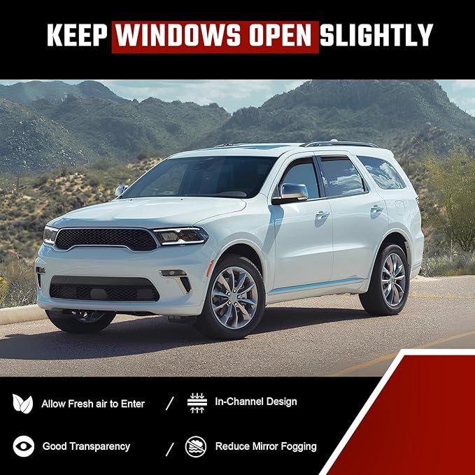 in-Channel Rain Guards Fit for Dodge Durango 2011-2025 Black Extra Durable Shatterproof Side Window Deflectors, Window Visors, Wind Deflectors - 4 PCS