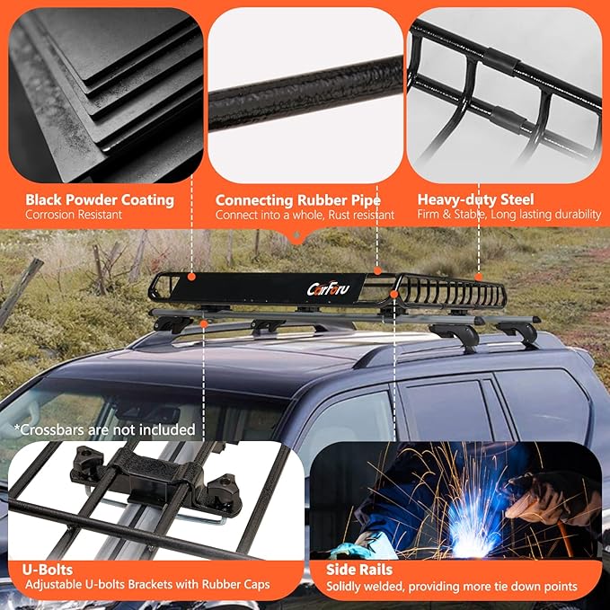 Roof Rack Basket 51″ X 36″ X 5″ Upgraded Universal Rooftop Cargo Basket, Heavy Duty 250LB Cargo Basket Car Roof Basket for SUV, Truck, Cargo Net with Attachment Hooks, 2pcs Ratchet Straps