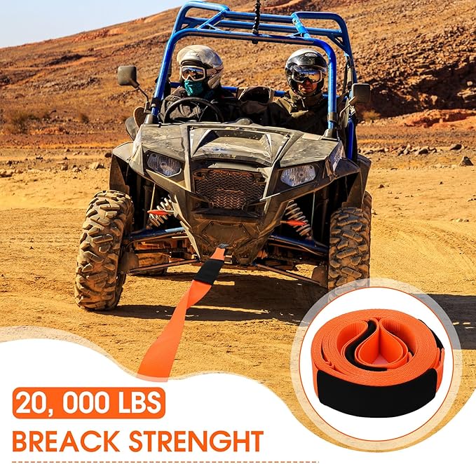 Windyun 2" x 50 ft ft Recovery Tow Strap Road Straps Heavy Duty Tow Rope Recovery Rope with Reinforced Loops and Protective Sleeves for Vehicle Truck Winching Gear Accessories 20, 000 Lbs