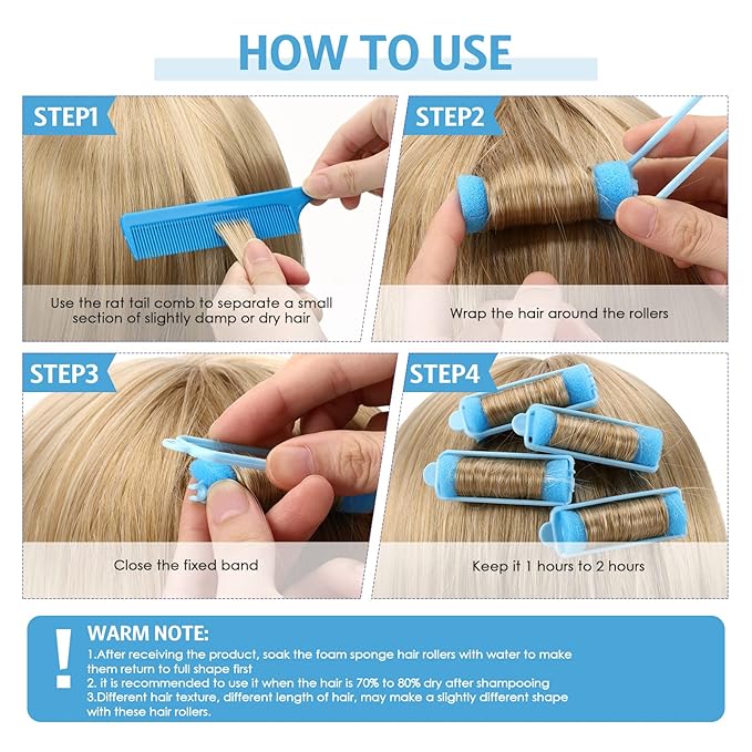 Syhood 43 Pcs Foam Sponge Hair Rollers Women 0.59 Inch Soft Sleeping Curlers Flexible Sponge Curler Tool and Rat Tail Comb for Hair Styling Hairdressing Overnight Curl and Volume(Dark Blue)