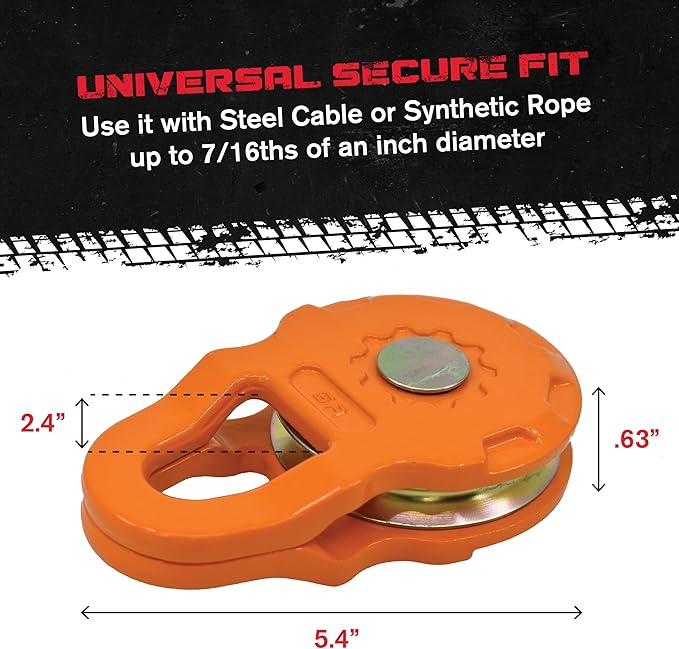 GearAmerica Smart Snatch Block Pulley, ATV/UTV Winch Snatch, Change Direction or Increase Mechanical Advantage, 24,000 Lbs (12T) - Ideal for Side by Side, Off Road Vehicles - 2 Pack, Orange