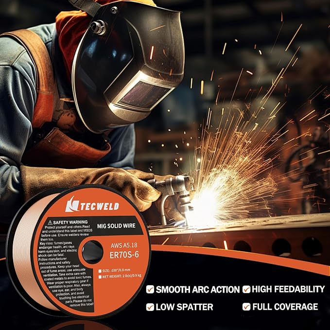 Solid MIG Welding Wire ER70S-6 0.30 Inch 2LB Spool - Low Spatter Carbon Steel Gas Shielded Wire with High Feedability ABS Spool for All Position Welding