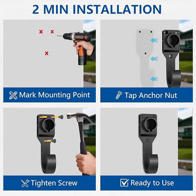 EV Charger Holder for SAE J1772 Wall Mounted, J1772 Charger Cable Hook and Connector Dock Set, Durable Hook for EV Charging Cable Organizing, Indoor and Outdoor Use for Electric Vehicle