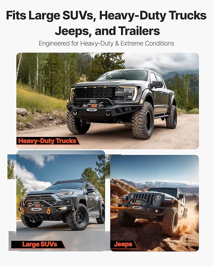 VEVOR 13,500 lb Electric, Truck Winch 12V DC 3/8 in x 80 ft Synthetic Rope Aluminum Fairlead Wireless & Wired Remote Control, 13500 lbs, IP55 Waterproof Towing for Off Road Jeep SUV Boat