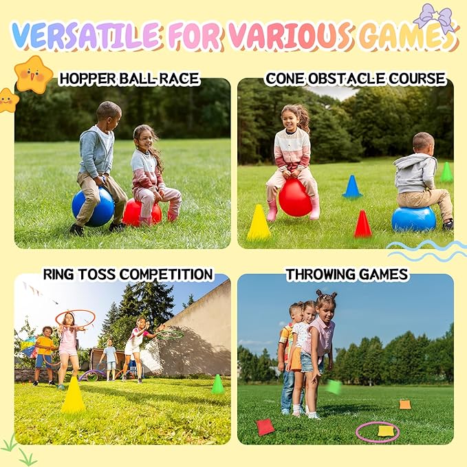 Carnival Outdoor Games Combo Set for Kids, Soft Plastic Cones Bean Bags Ring Toss Game, Activity Agility Set,Field Day Family Reunion Yard Lawn, Birthday Party Easter, Spring Fall Game