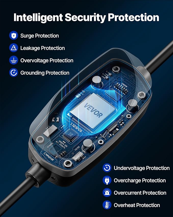 VEVOR Level 2 EV Charger, 32 Amp Adjustable Current, 240V Electric Vehicle Portable Charger with 25 ft Charging Cable, NEMA 14-50P Plug, LCD Display, Plug-in Home Car Charging Station for SAE J1772 EV