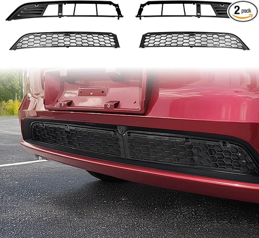 AggAuto Grille Mesh Insert Compatible with Tesla Model Y Juniper 2025 2026, Front Air Inlet Vent Grille Inserts Cover Replacement, 2 Pcs Model Y Accessories Black