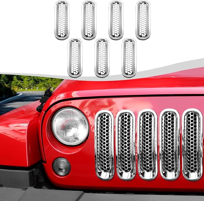 Mesh Grill Insert Grille Inserts Cover Fit for 2007-2018 Jeep Wrangler JK JKU(Chrome)