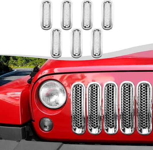 Mesh Grill Insert Grille Inserts Cover Fit for 2007-2018 Jeep Wrangler JK JKU(Chrome)