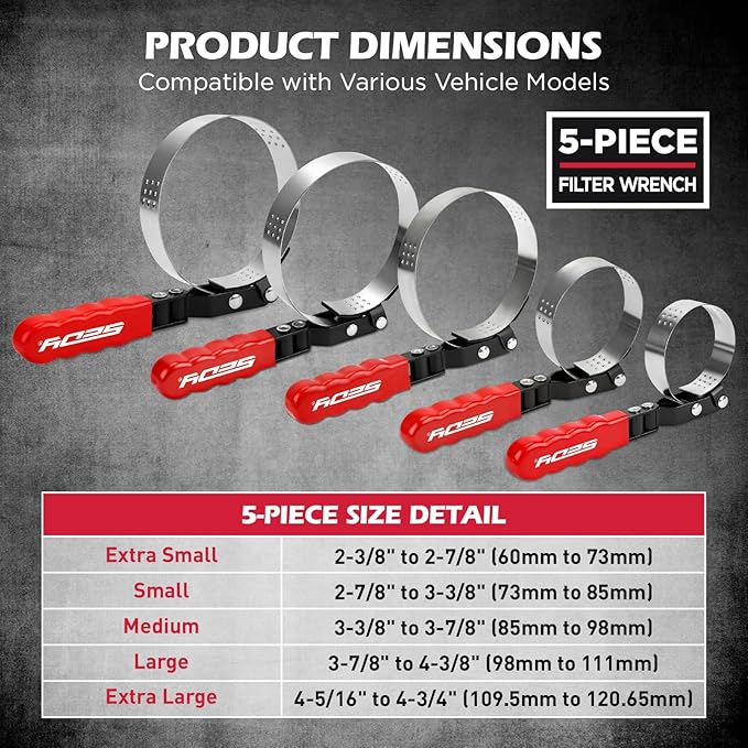 10-Piece Oil Filter Wrench Set 2-3/8"to 4-3/4", 12-Inch Adjustable Oil Filter Plier, Universal 3-Jaw Oil Filter Wrench, 1/2"Quick Release Ratchet Handle, 1/2"-3/8" Adapter, Towel in Storage Case