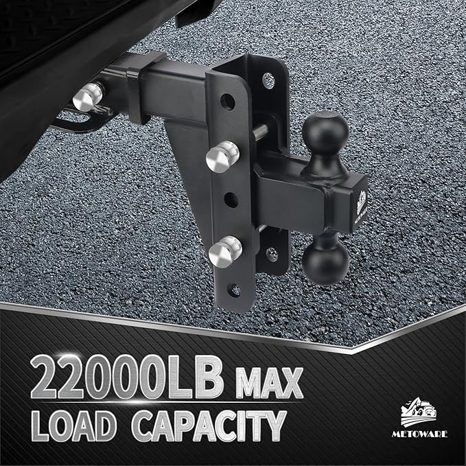 METOWARE Adjustable Trailer Hitch - Heavy Duty Tow Hitch Fits 2'' Receiver (22,000 LBS GTW) - Drop Hitch with 4'' Drop/Rise for Truck, Double Stainless Steel Locks & Hitch Pin